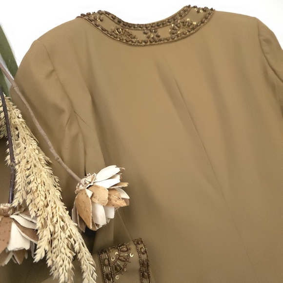 Doncaster Collection Beaded Embellished Tan Blazer Jacket Sz 14 - Picture 13 of 15